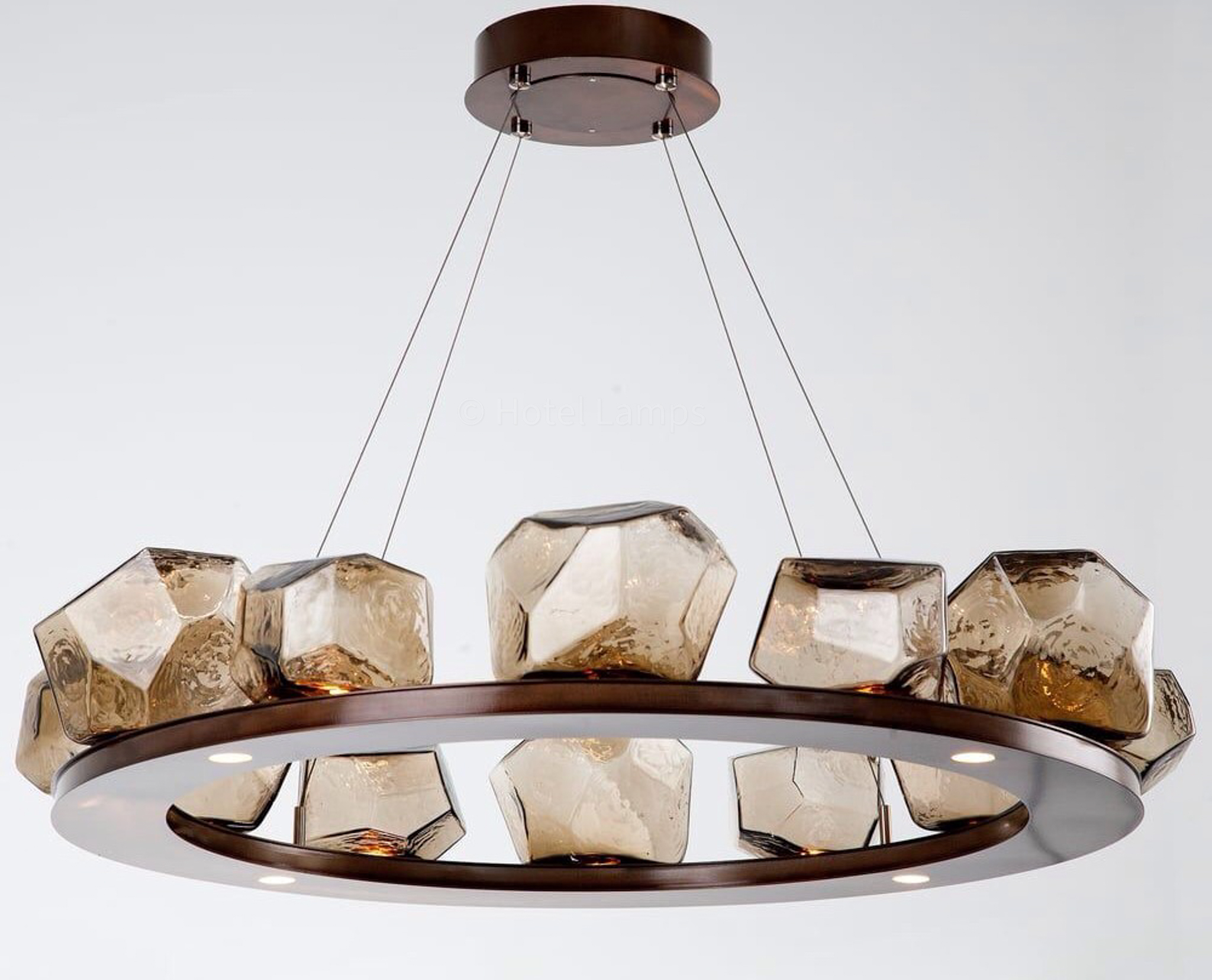 Modern Glass Gem Ring Chandelier in Bronze